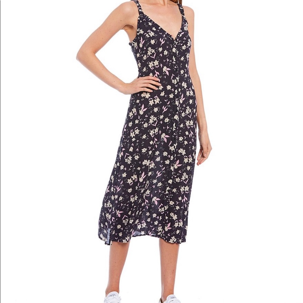 Sweet Edges Floral Button Front Midi Slip Dress